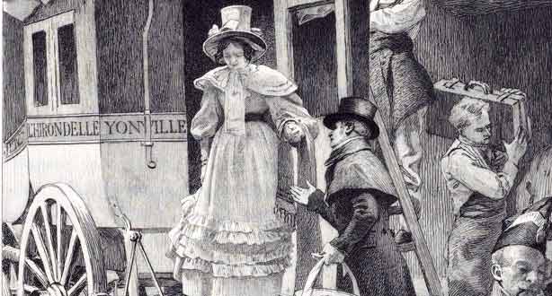 Rétablissement d’Emma (le voyage à Rouen). Illustration de A. Richemont, grave  l'eau-forte par C. Chessa, Paris, F. Ferroud, 1905